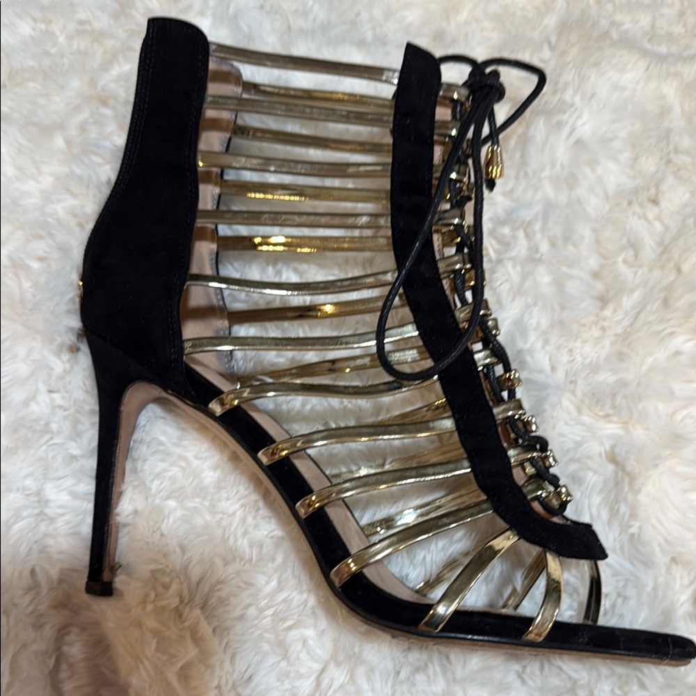Black and Gold Stiletto Heels with Cage Design